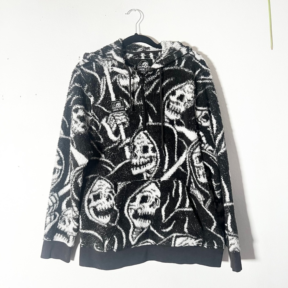 Lurking Class Hoodie Sweater Men's Medium Black Fleece Reaper Skull